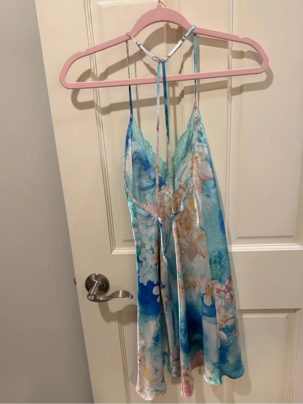 In bloom by jonquil Silky Floral Lace-Trim Chemise Slip - Aqua Multi